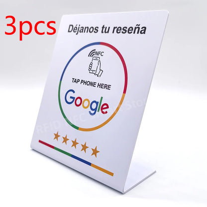 13.56Mhz Programmable Google Review Card NFC Station Table NFC Google Reviews Display Card Standing Déjanos Tu Reseña