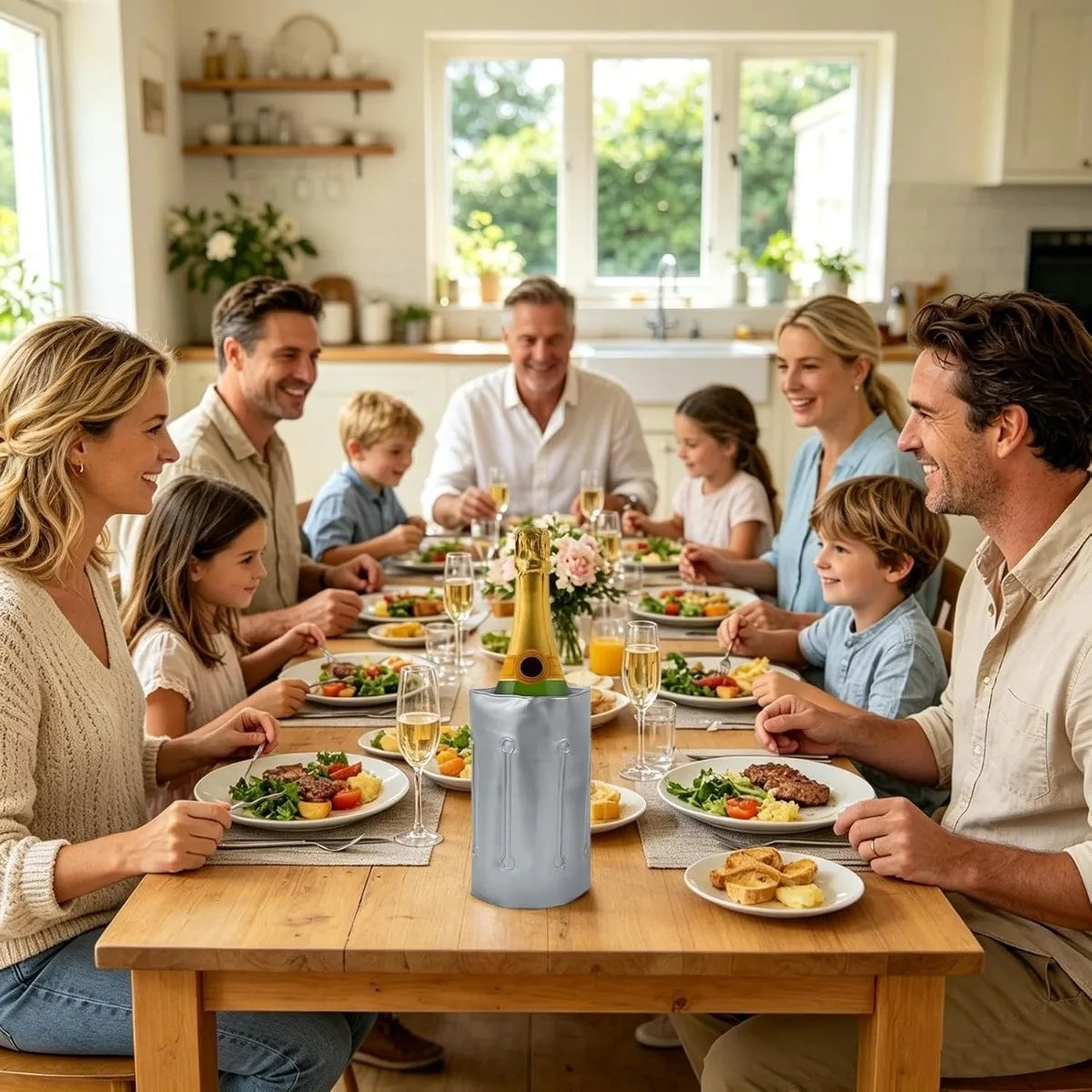 D9 Grey Insulated Wine Cooler Bag BBQ Reusable Quick Cooling PVC Tote Fits Most Bottles Keeps Wine Fresh for Picnic Party Travel