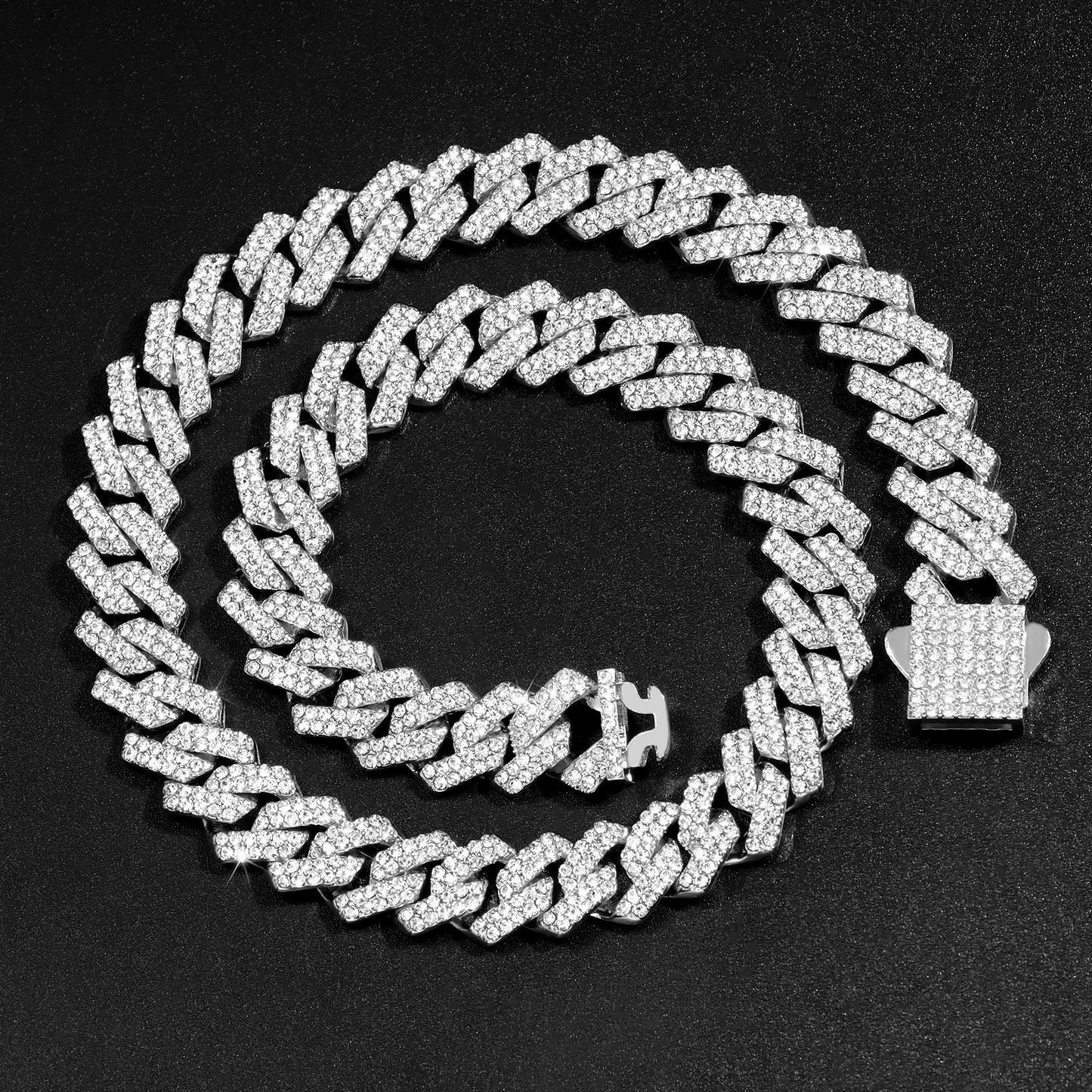 14mm Iced Out  Prong Cuban Link Chain Necklace for Men Women 2 Row Rhinestone Paved Miami Rhombus Hip Hop Jewelry Wholesale