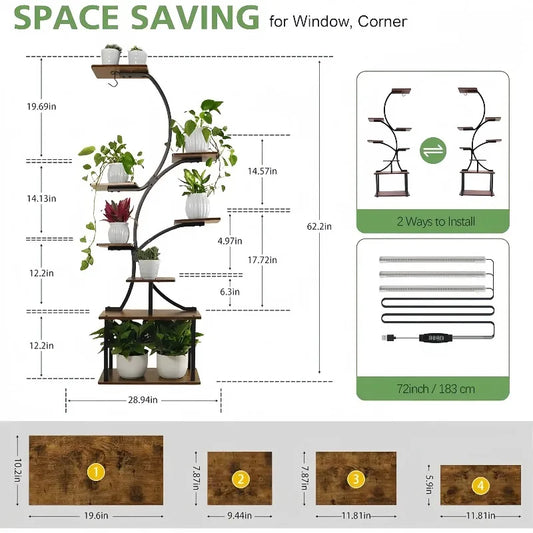 8-Tier Indoor Plant Stand with Grow Lights Multi-Functional Flower Rack for Multiple Plants 2-Tier Metal Stand Irregular Design for Patio Living Room Study Bedroom Gift for Plant Lovers