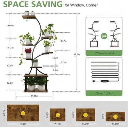 8-Tier Indoor Plant Stand with Grow Lights Multi-Functional Flower Rack for Multiple Plants 2-Tier Metal Stand Irregular Design for Patio Living Room Study Bedroom Gift for Plant Lovers