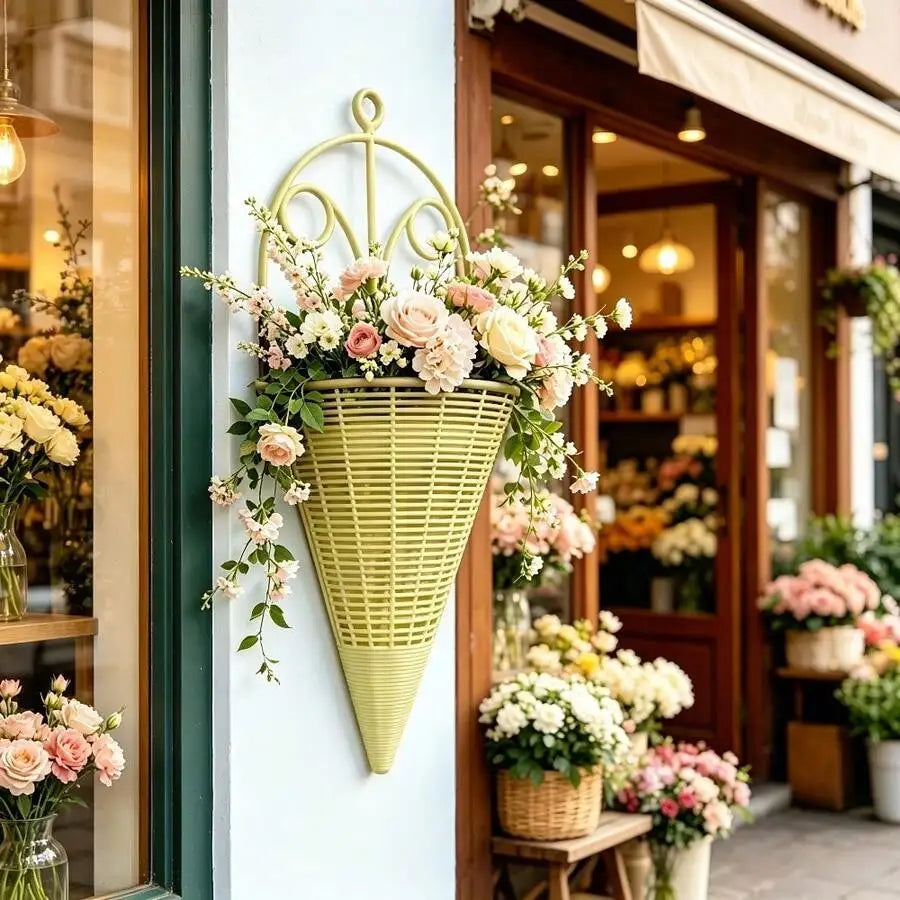 2pcs Brown/Cream Plastic Wall Hanging Flower Basket, One-Piece Cone-Shaped Wall Hanging Flower Pot Holder, Indoor/Outdoor Home G