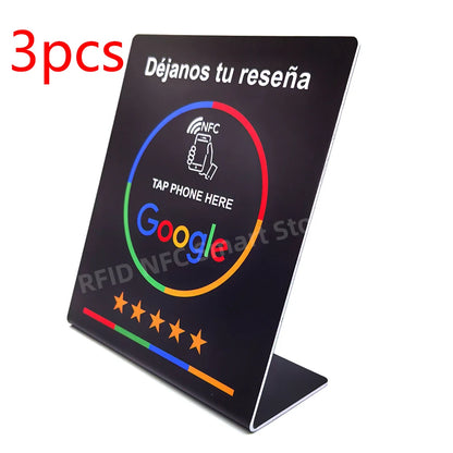 13.56Mhz Programmable Google Review Card NFC Station Table NFC Google Reviews Display Card Standing Déjanos Tu Reseña