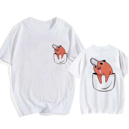 90s Japanese Anime Chainsaw Man T Shirt Cartoon Pochita T-shirt Makima Harajuku Graphic Tees Unisex Clothing Tops Tshirt Manga