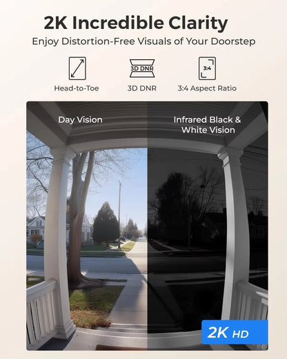 REOLINK Smart 5MP PoE Video Doorbell IP Security Camera Chime, Black 4:3 White 3:4 Aspect Ratio 2-Way Talk Secured Local Storage