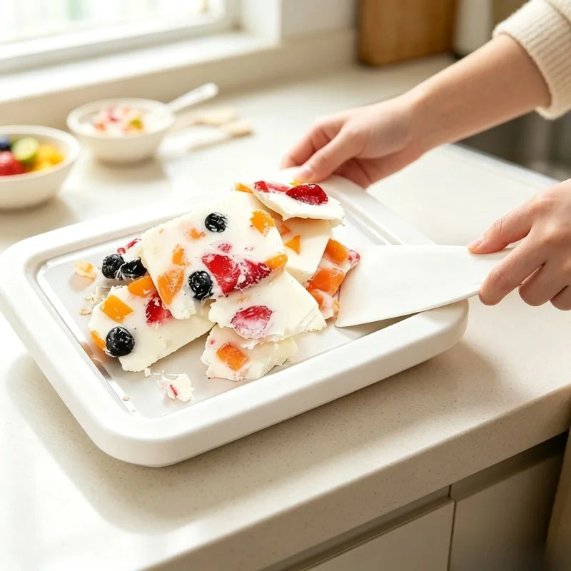 Household Rolled Ice Cream Maker Pan With 2 Scrapers DIY Machine For Sorbet Frozen Yogurt Homemade Dessert