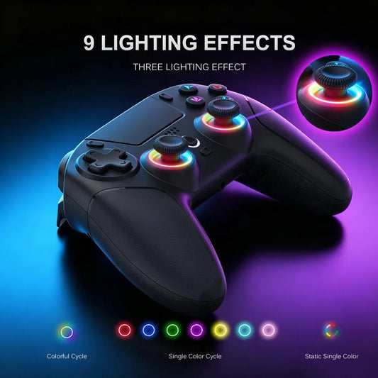 Rechargeable Wireless Gamepad for PS5/PC/Android/iOS with Hall Joystick,Turbo&Macro,RGB Lights,Dual Vibration Game Controller