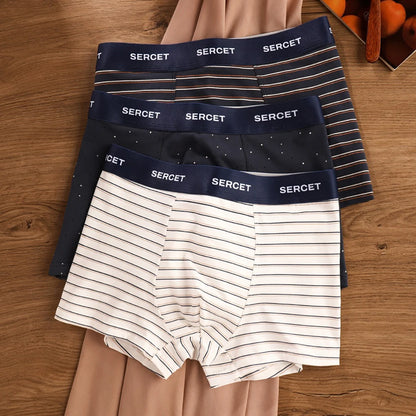 1/3PCS 95% Cotton Soft Boxers Striped/Dot/Plaid Knit Man Underwear Autumn Breathable Antibacterial 3D Mesh Crotch Men's Panties