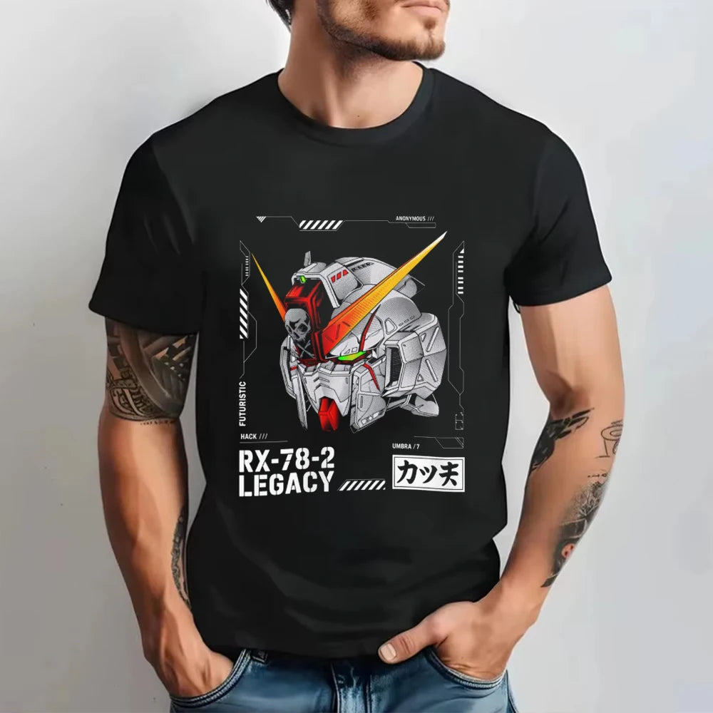 Gundam Japanese Anime Printed Men's T-Shirt Boy Children's Harajuku Short Sleeve Kids 90s Anime Gundam T-shirt Clothing Tee Tops