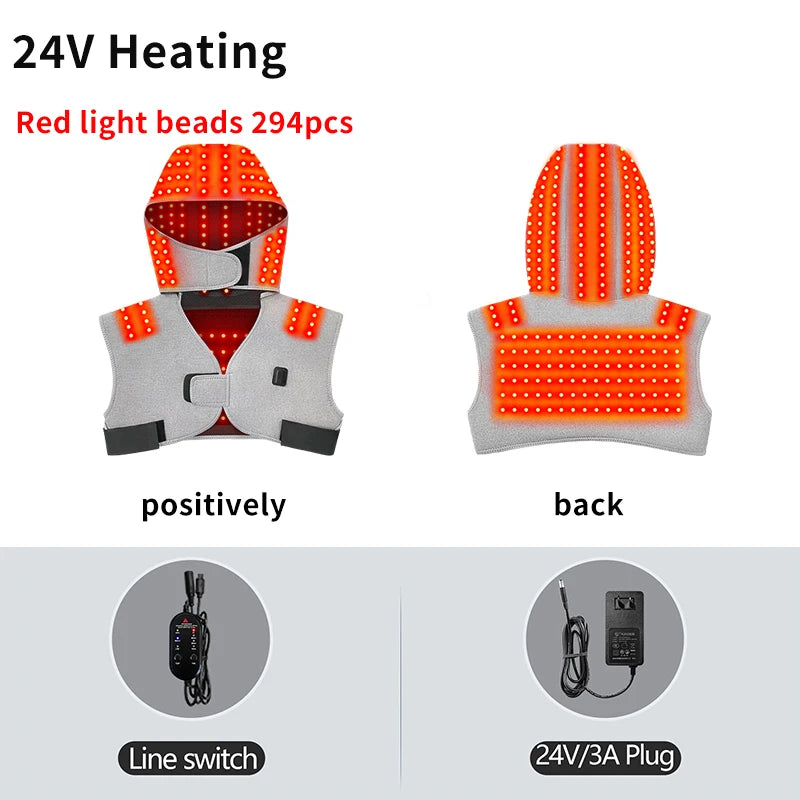 Red Light Electric Heating Hooded Vest Support Thermal Waterproof Adjustabe Massage Warmer Brace Warm Jacket Back Massage