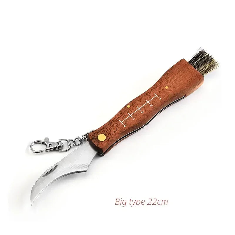 Multifunctional stainless steel folding  brush outdoor mini mushroom knife EDC wooden handle sharp camping hunting survival