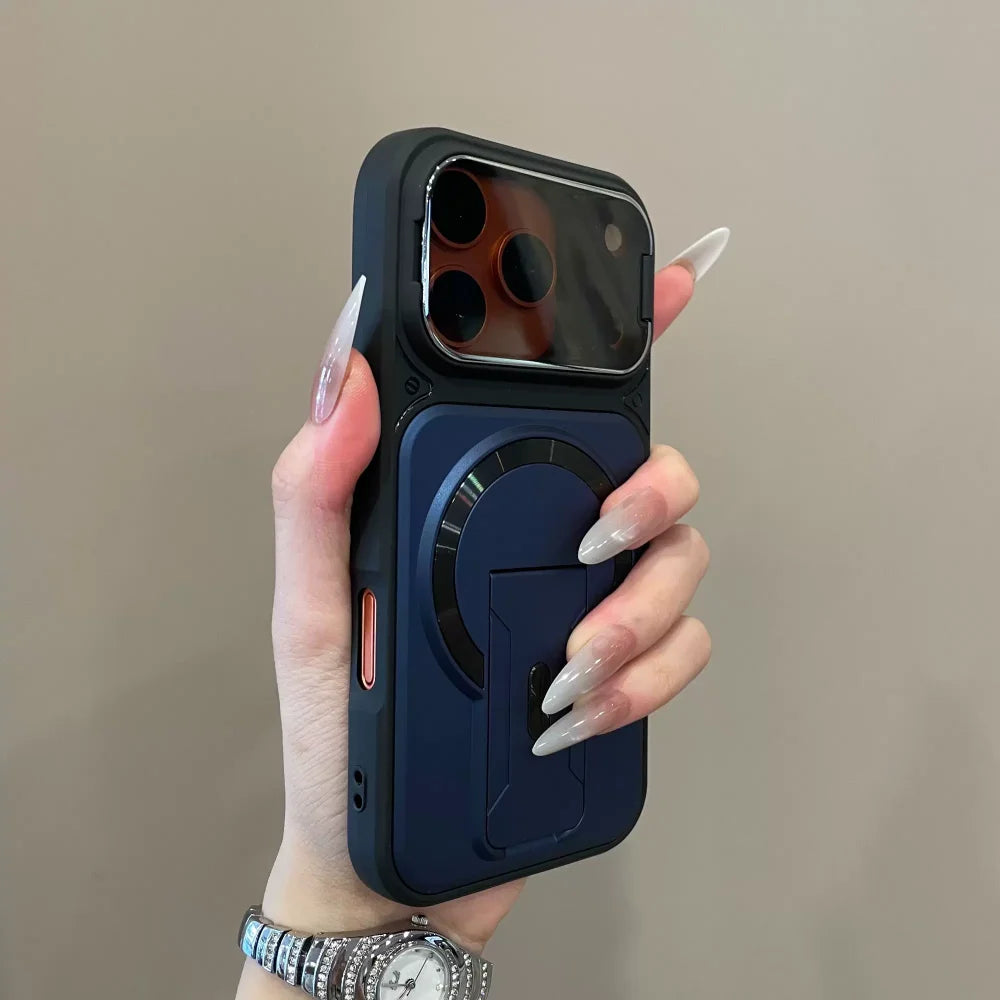 Matte Armor Fold Stand Magnetic Case for iPhone 17 16 15 14 Plus 13 12 11 Pro Max For Magsafe Camera Holder Lens Protect Cover