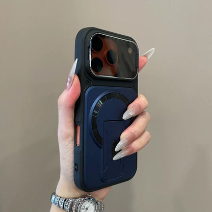 Matte Armor Fold Stand Magnetic Case for iPhone 17 16 15 14 Plus 13 12 11 Pro Max For Magsafe Camera Holder Lens Protect Cover