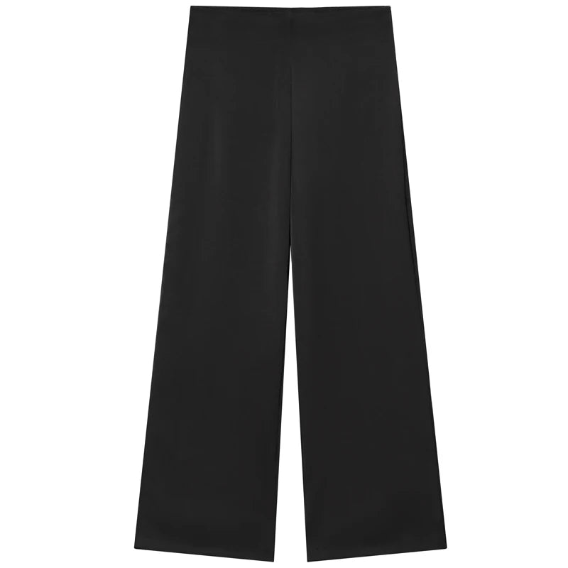 HXAO Satin Pant Sets Women's Two Pieces Set Strapless Off Shoulder Tube Vest 2 Piece Sets Woman Outfit High Waist Trousers Sets