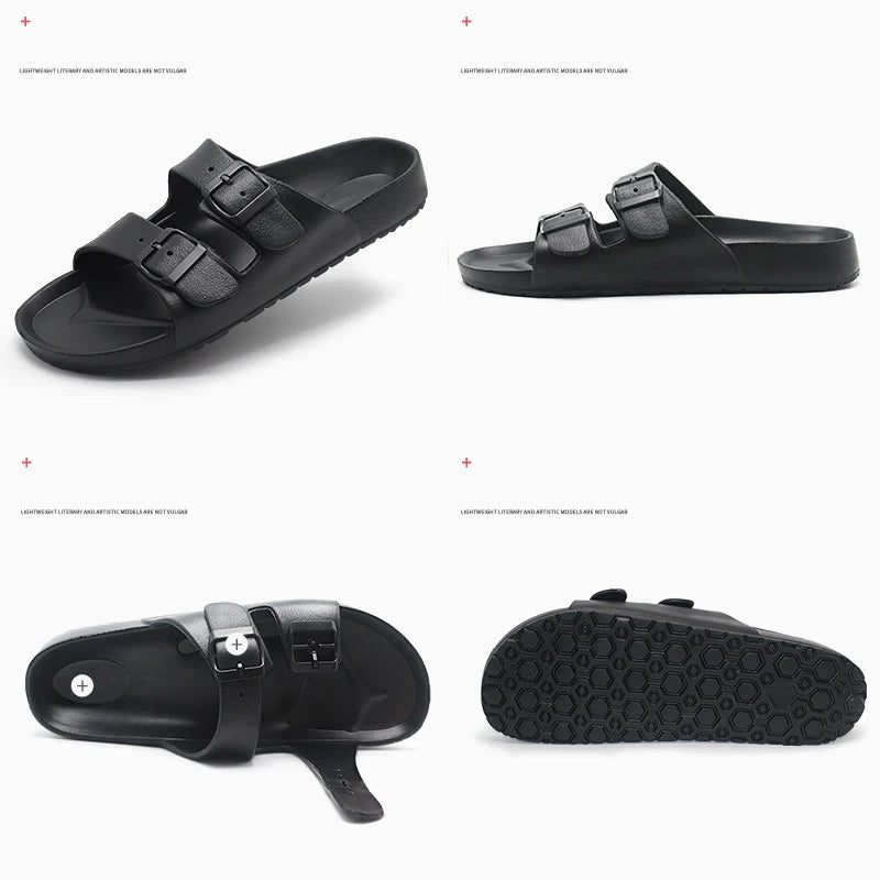 Litfun Women Summer Fashion Slippers 2025 New Outdoor Non-slip Beach Sandals With Double Buckle Indoor Casual Flat House Slides