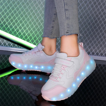 Luminous Roller Skate Shoes Wheels Removeable Sneakers Kids Roller Shoes USB Charge Light Up Sport Skate Board Shoes Boys Girls