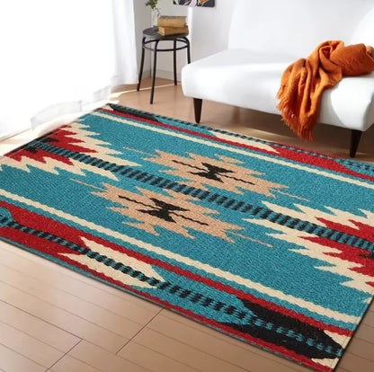 Living Room Rug Indian Tribal Geometric Theme Carpet Non-Slip Soft Easy To Clean Durable Wild Ethnic Decor Area Home Decor Mat