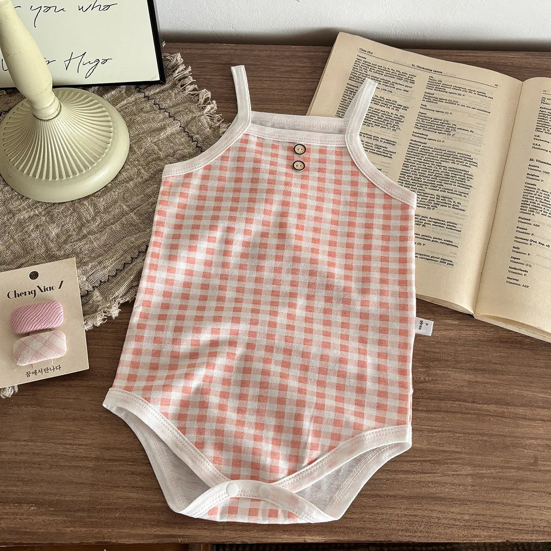 Newborn Baby Romper Sleeveless Plaid Baby Jumpsuit Summer