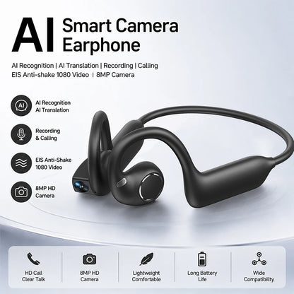 2026 Smart Camera Earphone 8MP Photo Video Voice Recording WiFi File Transfer Bluetooth Call AI Translator Wearable Headset