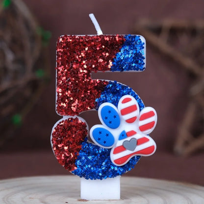 0‑9 Cat Paw Number Birthday Candle Red Blue Glitter Cake Topper Kids Cute Cat Paw First Birthday Cake Decortion Party Supplies