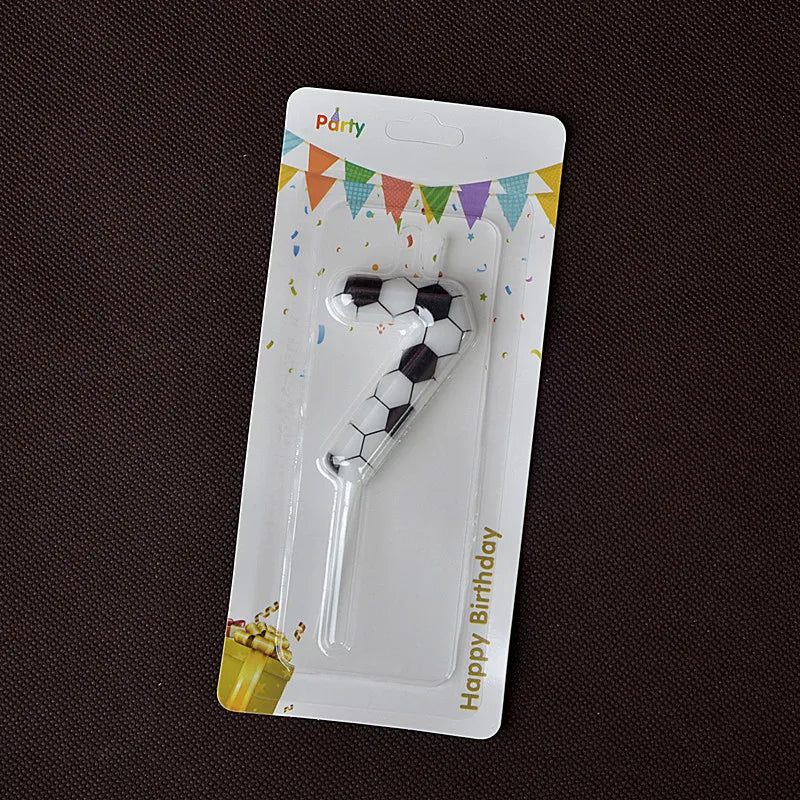 Black White Soccer Number Birthday Candle 0‑9 Football Pattern Digital Cake Topper Soccer Sports Theme Party Cake Decor Supplies
