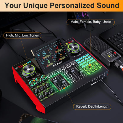 Tenlamp G10 Podcast Equipment Bundle 6 Channel with 3.5mm Microphone and Live Sound Card,RGB Streaming with XLR Gaming Audio Interface Professional Mixer for Podcasting, Influencers, Kols, Singing, Gaming, And Djing