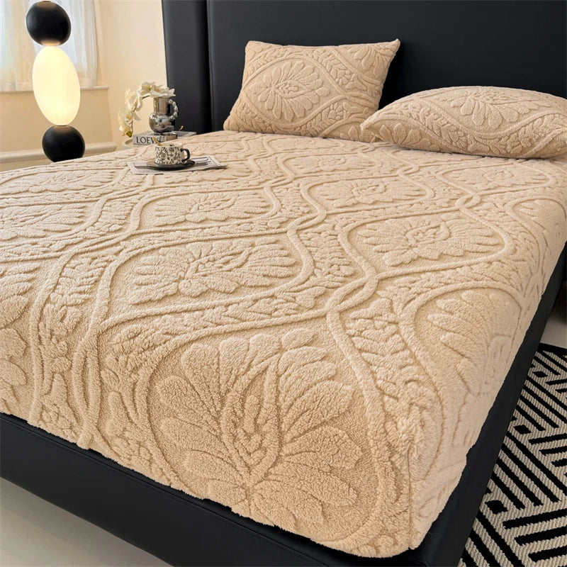 Warm Fleece Elastic Fitted Bed Sheet Thermal Winter Sheets Mattress Topper Protector Cover for Single Couple Double Bedsheet