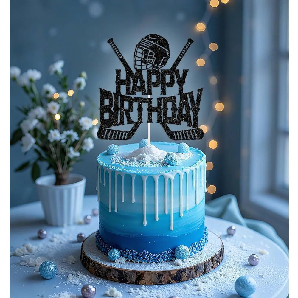 Hockey Happy Birthday Cake Topper, Ice Hockey Player Lover Fans Birthday Decorations,  Birth Day Party Decoration Supplies