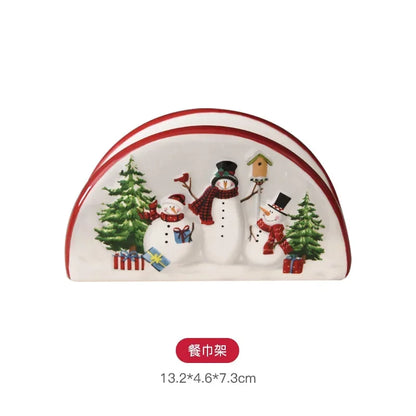 Nordic creative Christmas Snowman bowl plate cutlery set Western ceramic dinner plates Home rice salad bowl cup Christmas gift