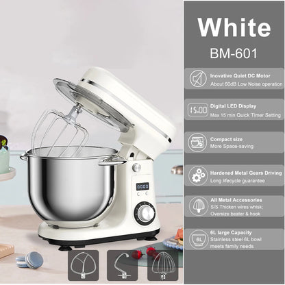 BioloMix 1200W 6L Kitchen Stand Mixer With Quiet DC Motor, 6-Speed, for Blending, Whisking, and Kneading