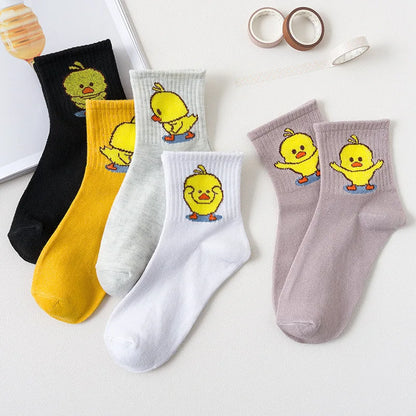 5 Pairs Women Fruit Print Socks Set Cute Casual Korean Fashion Kawaii Japanese Style Pumpkin Strawberry Banana Peach Avocado Sox