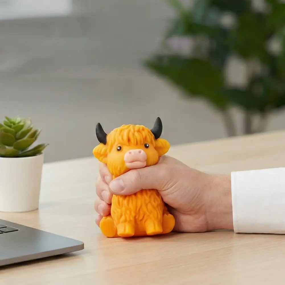 Highland Cow Squishy Toy Slow Rising Stress Relief Fidget Ball Cute Stuffed Animal Squeeze Toy for Kids Adults Birthday Gift