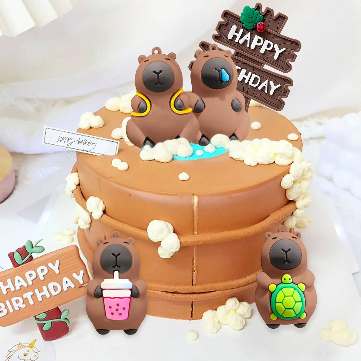 LaVenty Capybara Cake Toppers Mini Blowfish Cake Decorations Birthday Party Supplies for Capybara Cake Topper Summer Pool Favors