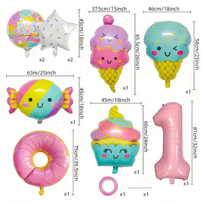 12pcs Ice Cream Balloons Sweet and Fashionable Birthday Party Decorations Pink Numbers for Candy Birthday Party Decorations Gift