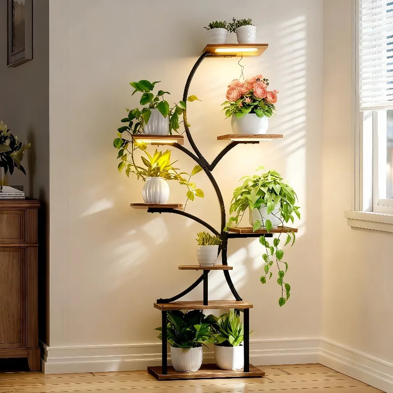 8-Tier Indoor Plant Stand with Grow Lights Multi-Functional Flower Rack for Multiple Plants 2-Tier Metal Stand Irregular Design for Patio Living Room Study Bedroom Gift for Plant Lovers