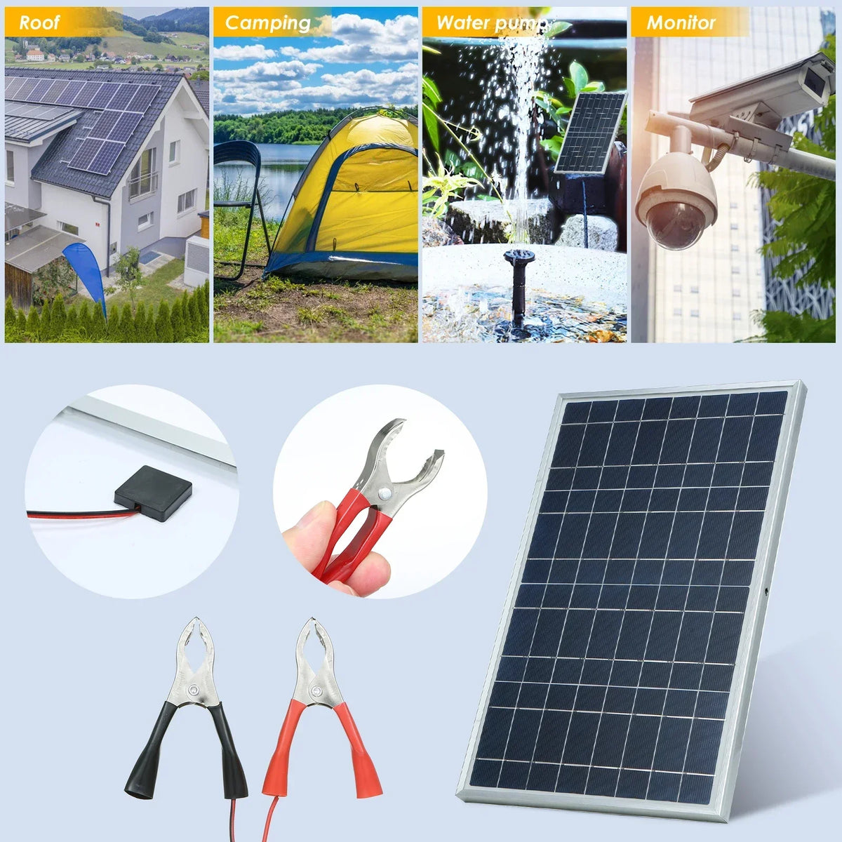 20W 12V Polycrystalline Solar Panel Kit Complete Portable Outdoor Rechargeable Solar Generator Cell Home Power System