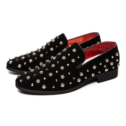 European Station foot loafers abrasive leather studded low top rivets pointed leather shoes for men 46 47 plus size