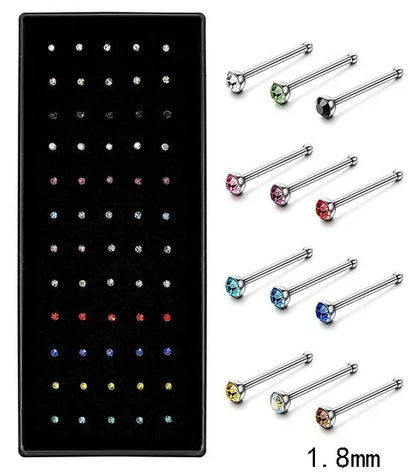 Fashion Crystal Stainless Steel Nose Stud Piercing for Women Hypoallergenic 1.8mm Nose Ring Straight/L/Screw Shaped Body Jewerly