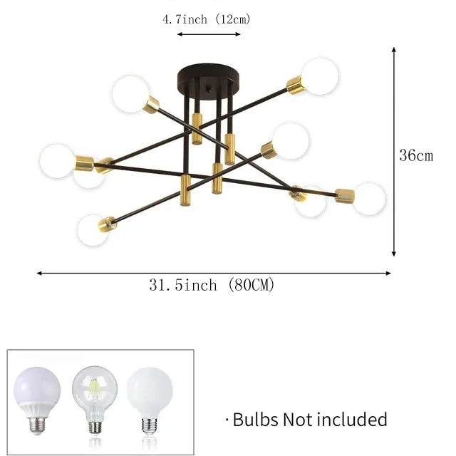 Retro Industrial Wrought Iron Ceiling Chandeliers LED Ceiling Lamp Home Luminaire Modern Living Room Lamps E27 Decoration Lights