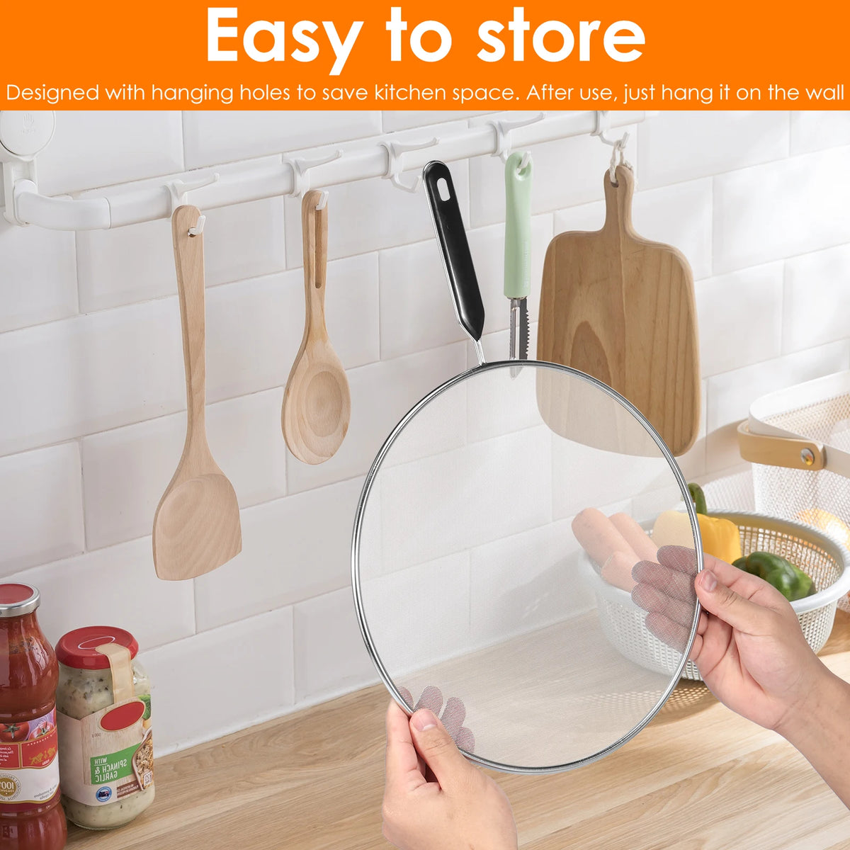 3Pcs Splatter Guard with Handle Stainless Steel Mesh Splatter Screen Splash-Proof Oil Splatter Temperature Resistant for Cooking