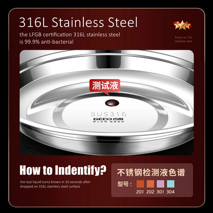 20~26cm Diameter Pure 316L Stainless Steel Plate LFGB Certified 99.9% Anti-bacterial Dinning Platter Fall Resistant Tableware