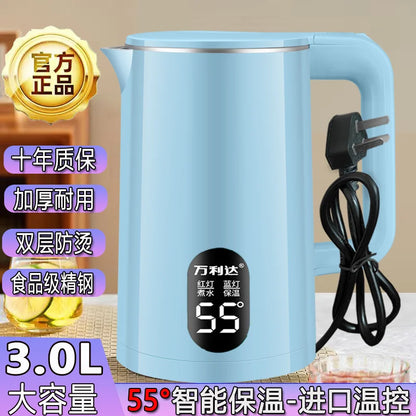 Electric Kettle 3.0L, Double-Layer Anti-Scald Design, Food-Grade Stainless Steel, 1500W Fast Boil, Insulated Handle