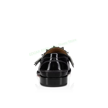 Luxury Crystal Decoration Genuine Leather Man Single Shoes Classic Round Toe Comfortable Slip On Male Wedding Black Formal Shoes