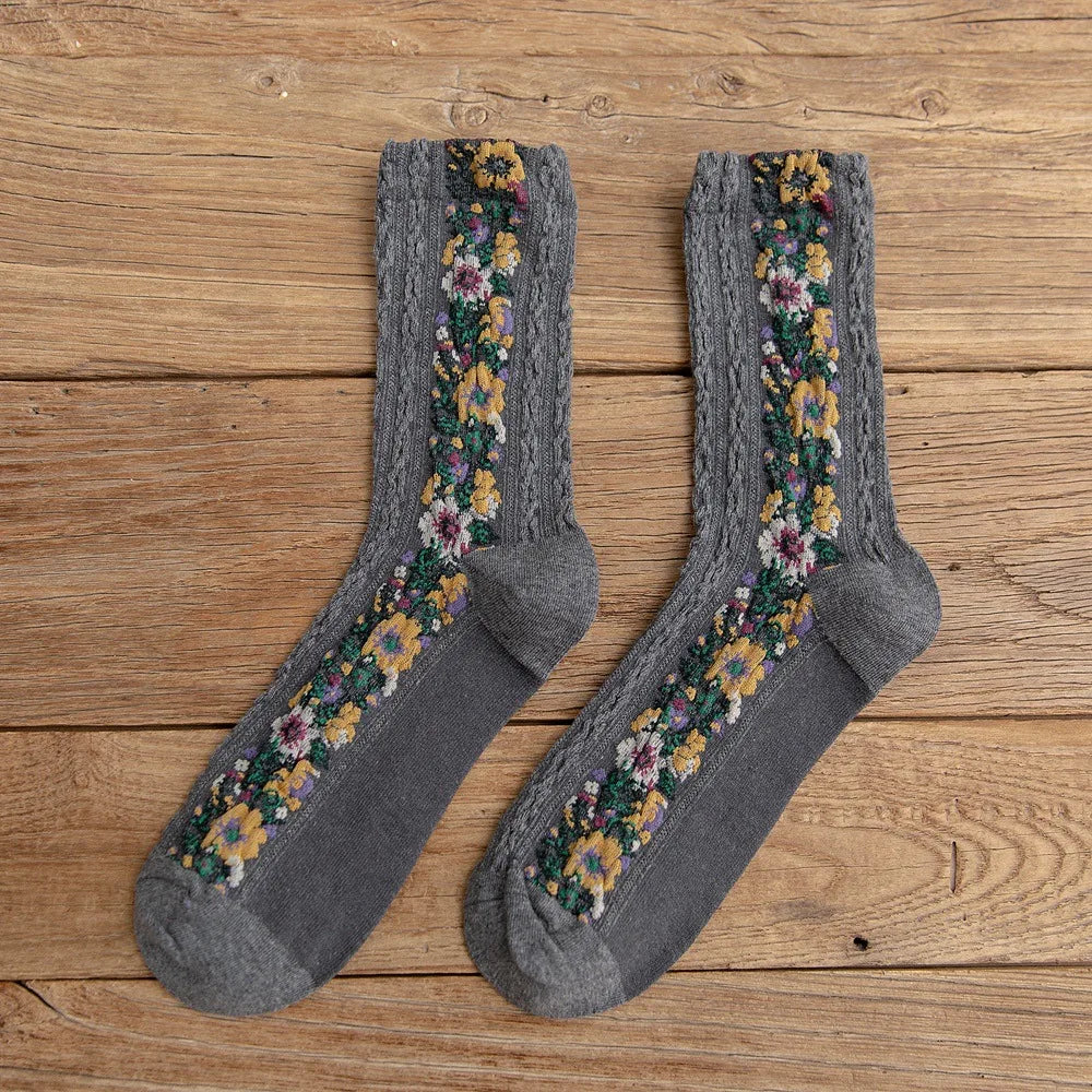 Autumn Winter Japanese Harajuku Woman Socks Popsocket Cotton with Flowers Funny Socks Women Kawaii Girls Calcetines Mujer 190