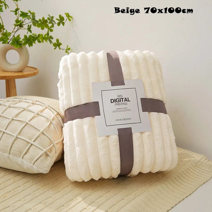 New Double Sided Warm Blanket Skin-Friendly Warm Conditioning Quilt Solid Color Breathable Striped Blankets