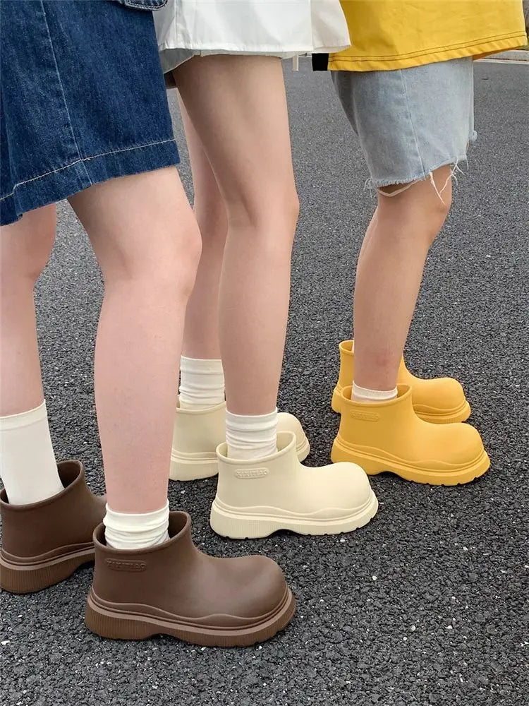 Rubber boots for women waterproof boots short barrel loose water shoes thick bottom ankle women's rain boots
