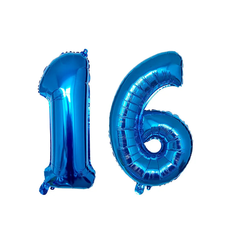 2Pcs 32 Inch Gold Silver Black Blue Red Helium Foil Number Balloon 16 17 18 19 20 21 Happy Birthday Party Decoration Supplies