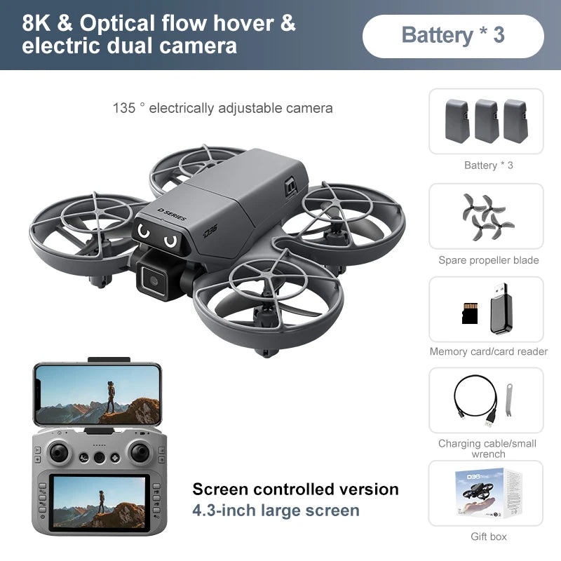 Lenovo D36 Drone 4K HD 8k Triple Camera FPV Brushless Motor Obstacle Avoidance Foldable RC Quadcopter Professional Aerial