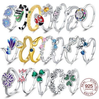 925 Sterling Silver Ring Ladybug Fashion Ring MOM Butterfly Ring