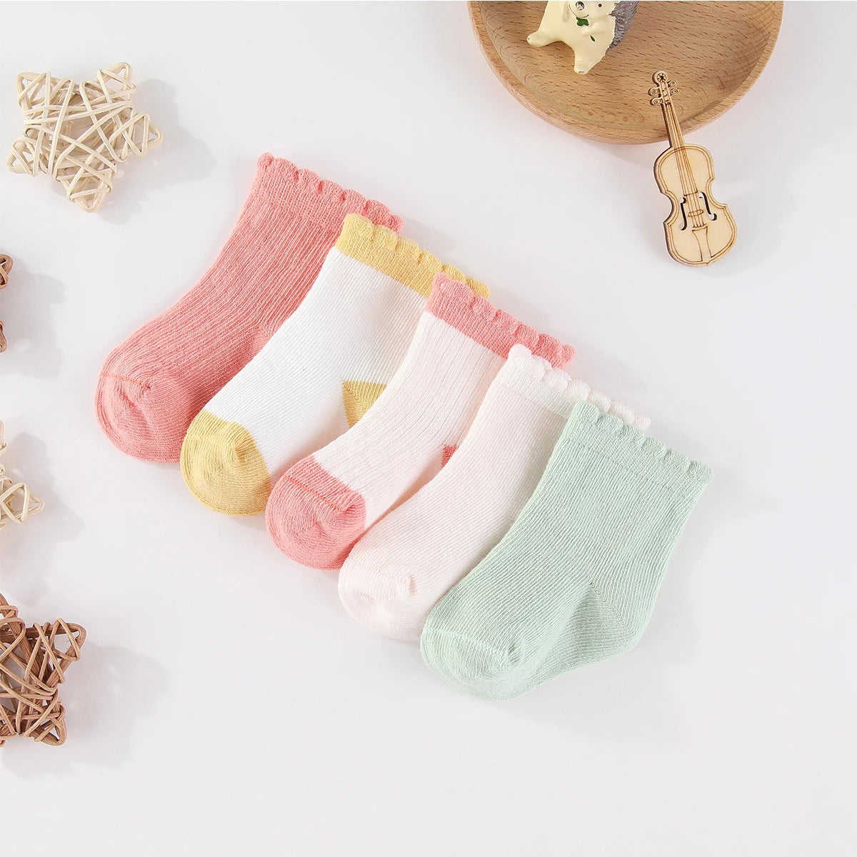 Kiddiezoom 5 Pairs/Set Four Seasons 0-12Months Fashion Newborn Baby Boy Girl Socks 100%Cotton Soft Infant Accessories